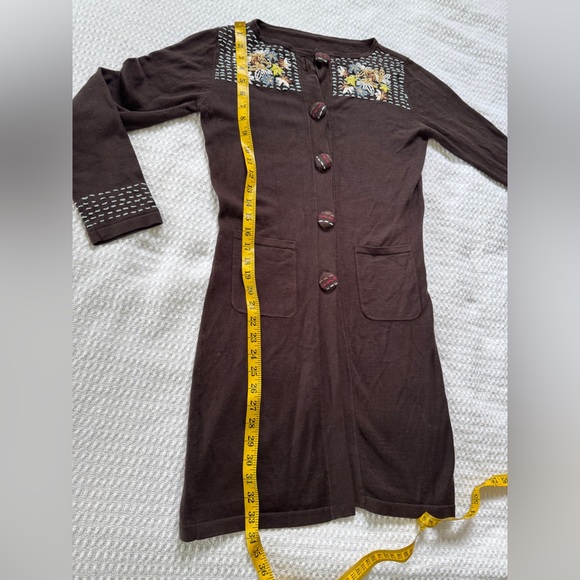 Vintage Brown Floral Embroidered Long line Cardigan xs - Picture 12 of 12